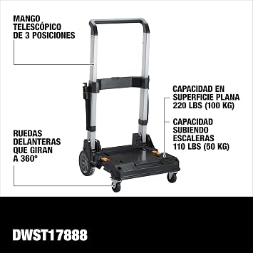 DEWALT TSTAK Trolley Cart with Handle, Swivel 360, Capacity of Up to 200 lbs (DWST17888)