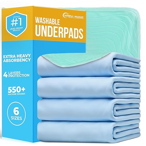 Miniatura 1 de SIMPLI-MAGIC Almohadillas lavables, 34 x 36 (paquete de 4)  Almohadillas reutilizables de gran absorción para incontinencia para niños, adultos,