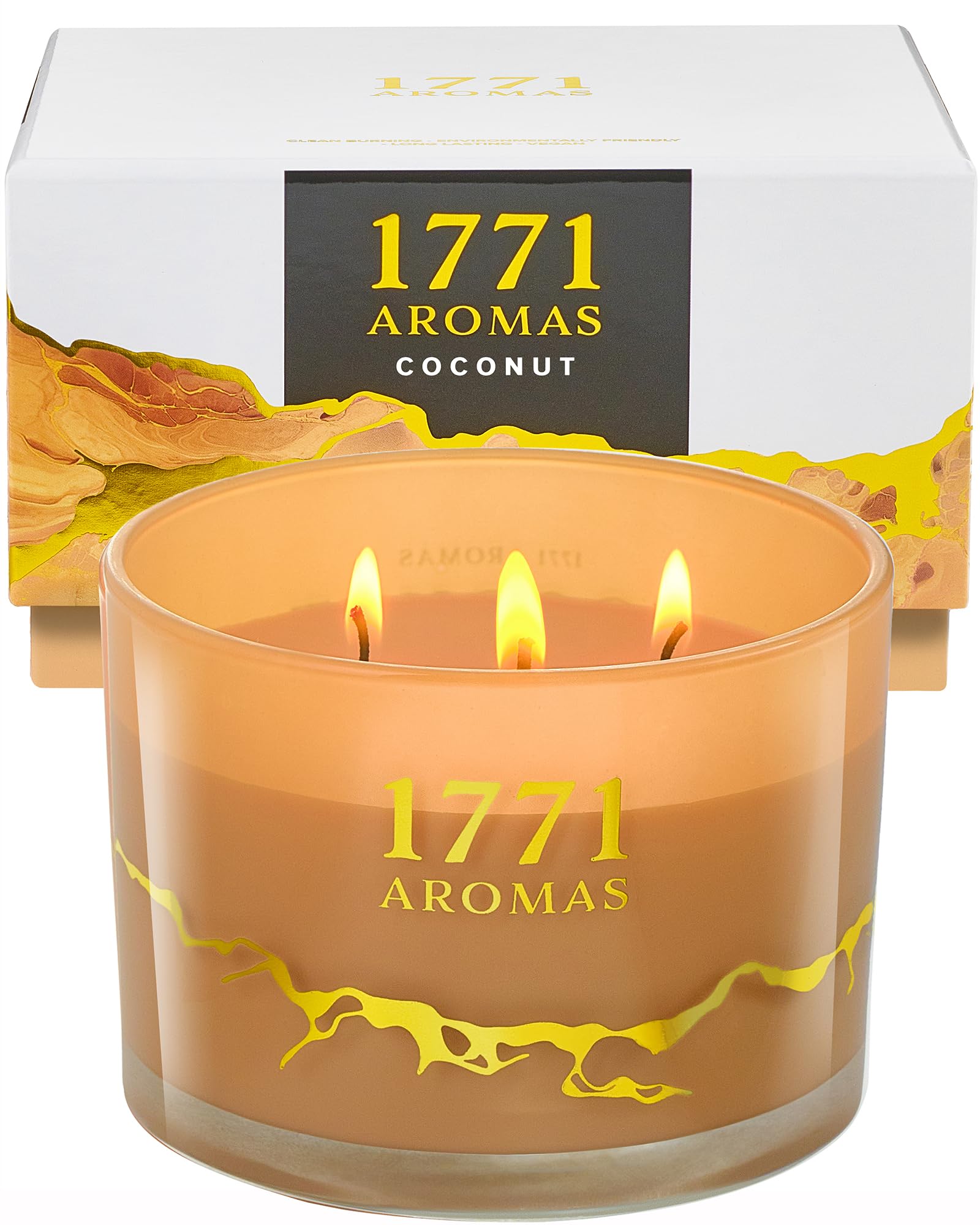 Coconut Scented Candles - 100% Natural Soy Wax - Large 3 Wick Jar Candle - Up to 50 Hours Burning Time - Candles for Home - Gift-Ready Candle for Men & Women - Aromatherapy Candles