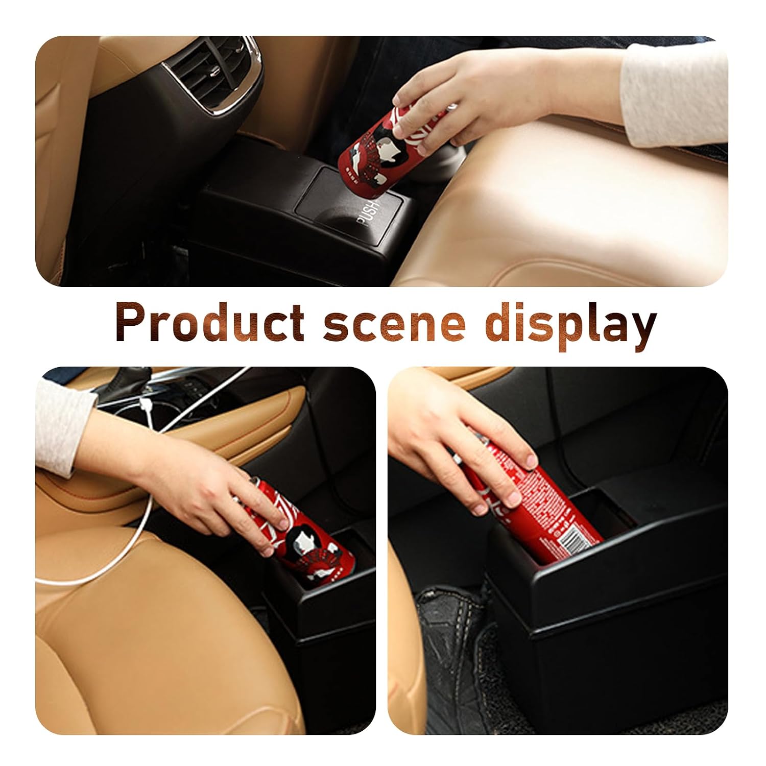 1 PC Car Mini Trash Can, ABS Trash Container with Lid, 3.94" × 3.94" × 8.27" Garbage Container, Universal Auto Dustbin Accessories, for Car, Home and Office (Black) image 3