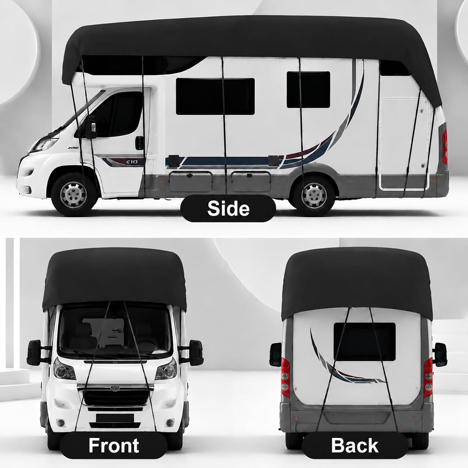 RV Roof Cover Fit 16-20ft, Universal Fit RV Cover, Oxford Cloth Waterproof & UV Resistant for RVs, Class A/B/C Motorhomes, Popup & Truck Campers, Travel Trailers(Black, 6.5m*3m | 21ft*10ft)