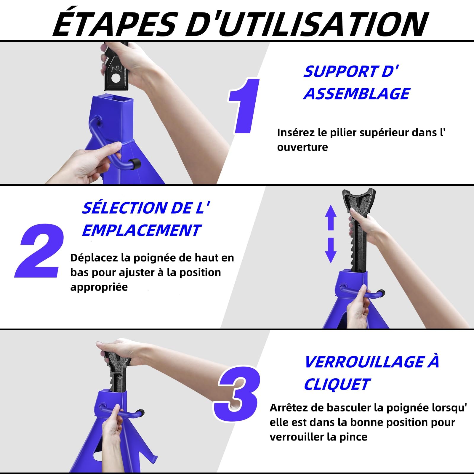 Cric hydraulique rouleur 2T + 2X chandelles d'essieu 3T- Chandelles de Levage Réglable en Hauteur - pour Voiture, SUV, Caravane et Camping-Car