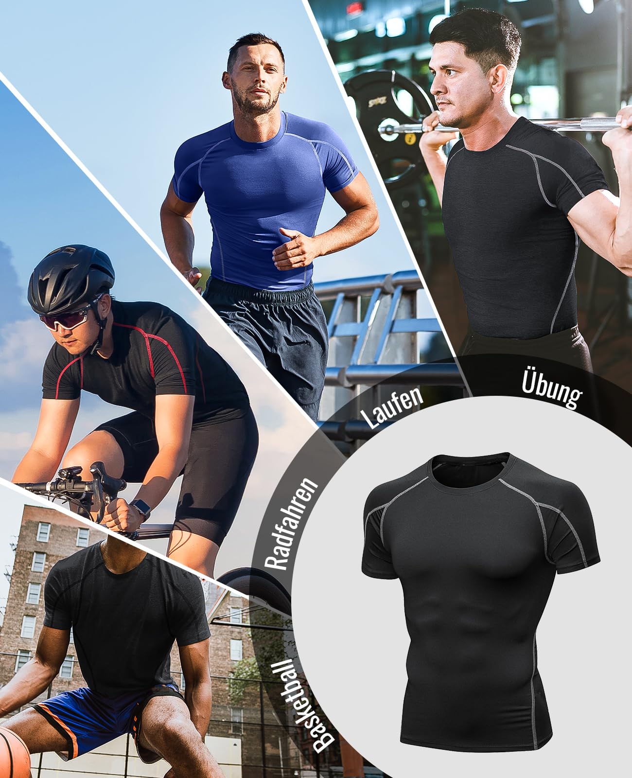 Niksa Funktionsshirt Herren Kurzarm 2 Stück Kompressionsshirt Männer Laufshirt Sportshirt mit Rundhalsausschnitt Fitness