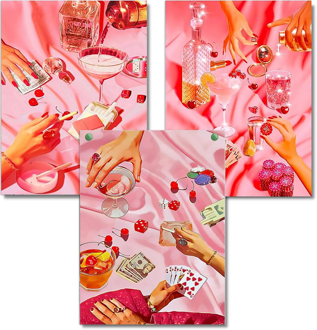 WUDWL Diamond Painting Kits for Adults - 3 Pack Pink Tablecloths 5D Diamond Art Kits Full Drill Diamond Dots Paintings with Diamonds Gem Art and Crafts Home Decor 12x16inch