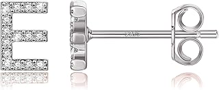 S925 Sterling Silver Initial Earrings for Girls - White Gold Plated Silver Girls Stud Earrings Letter Earrings for Kids Toddler Women, Dainty Hypoallergenic Girls Diamond Silver Initial Earrings