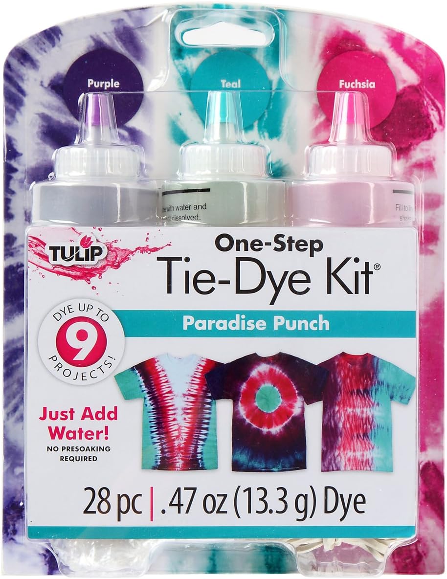 Tulip One-Step Tie-Dye Kit Premium Supplies, Easy Techniques & Fabric Designs Tie Dye, Paradise Punch 3 Color Kit