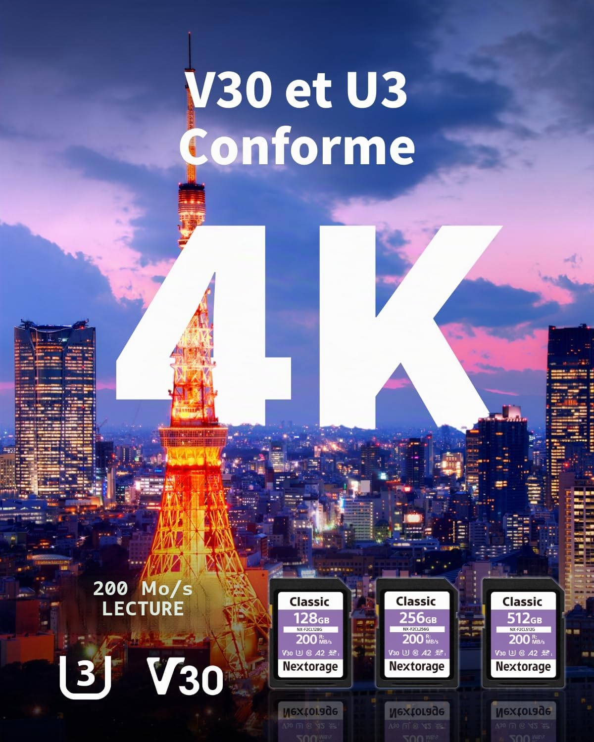 Nextorage Carte SD 512Go, SDXC UHS-I 512GB, SD Card mémoire Japonaise, Accessoires Photo et caméscopes pour appareils Photo Nikon/Canon/Sony/Fujifilm, F2PRO NX-F2PRO512G