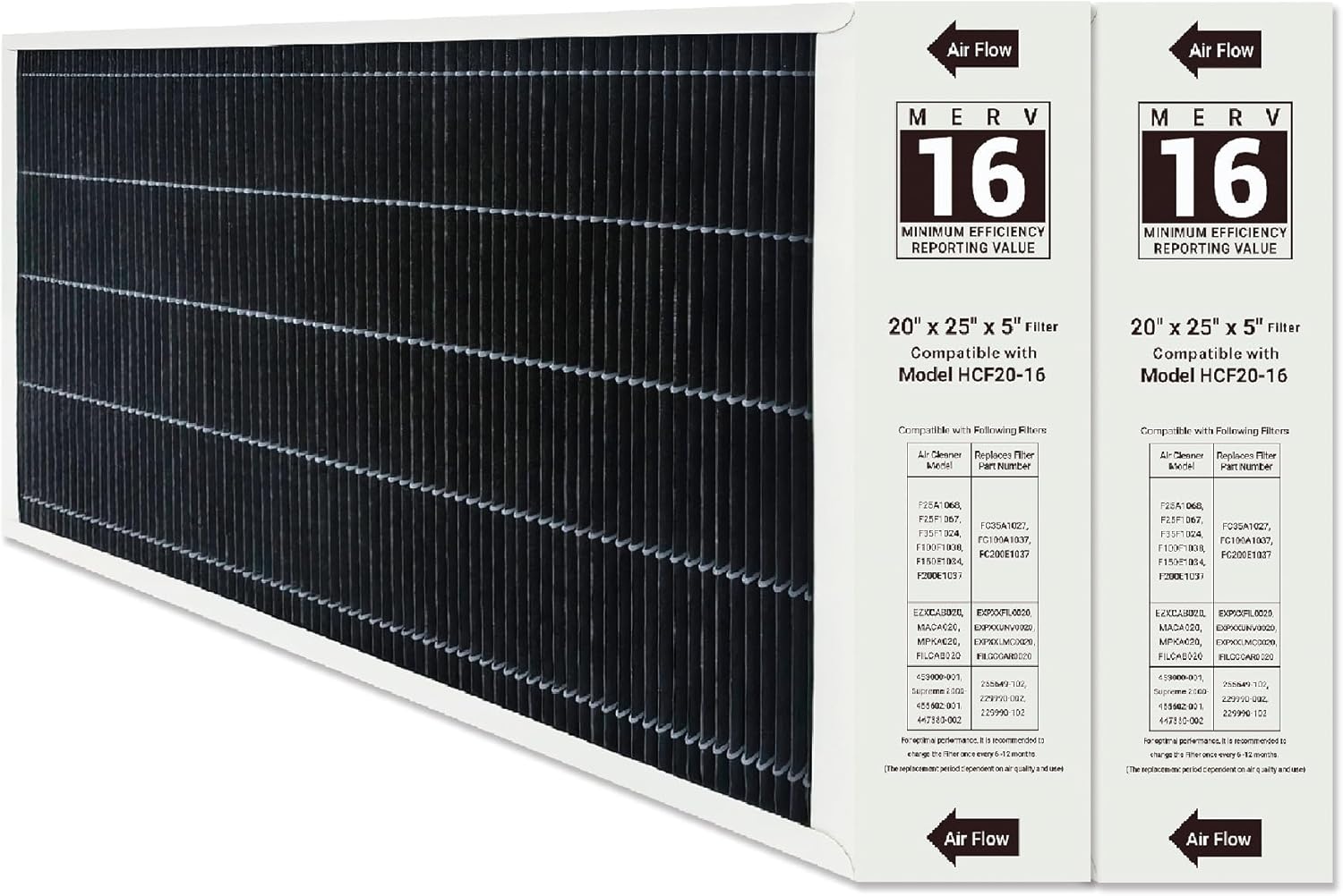 2 Pack X6675 Merv 16 Air Filter 20x25x5 Efficient Air Filter Compatible with Lennox X6675, HCC20-28 Furnace HVAC System, Part Number HCF20-16