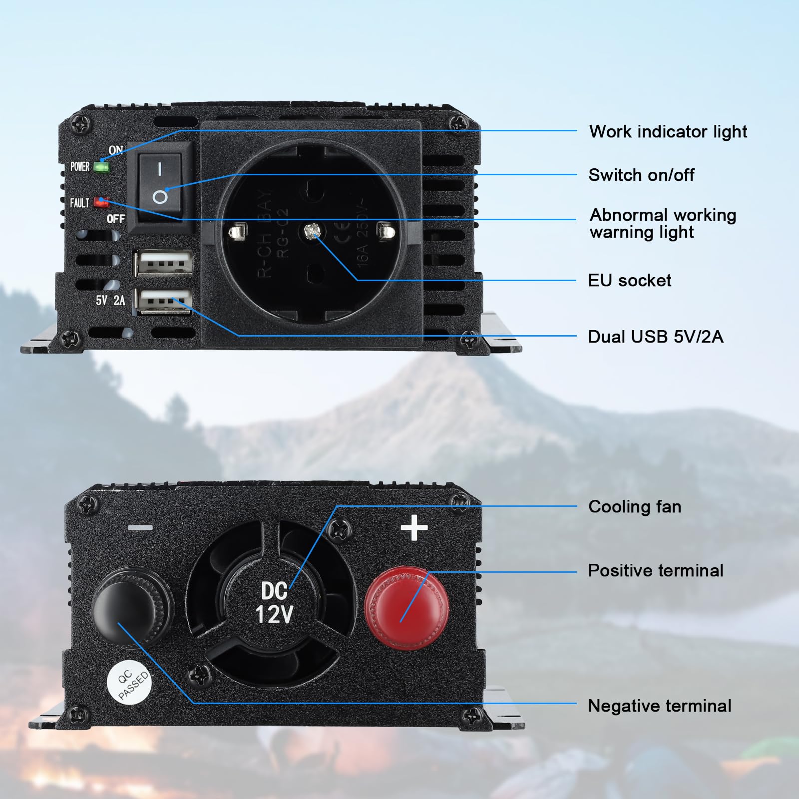 Spannungswandler 12v 230v,wechselrichter 1500w,mit Alligatorclip Zigarettenanzünder Stecker,1 Ac Steckdose & 2 Usb Port,power Inverter Für Auto