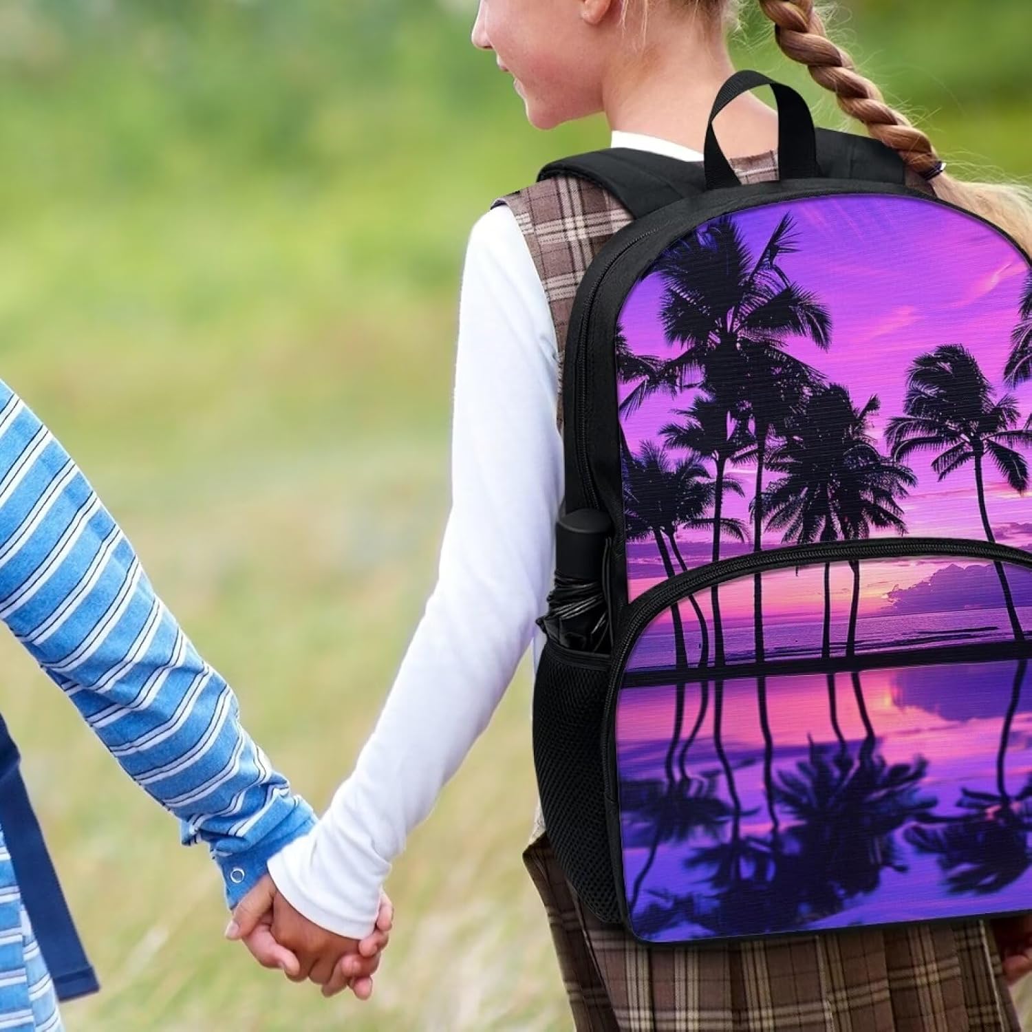 17 Inches Backpacks Hawaii Tropical Palm Trees Print Boys Girls Schoolbags Bookbags Large Capacity Daypack for Outdoor Camping Hiking Rucksack