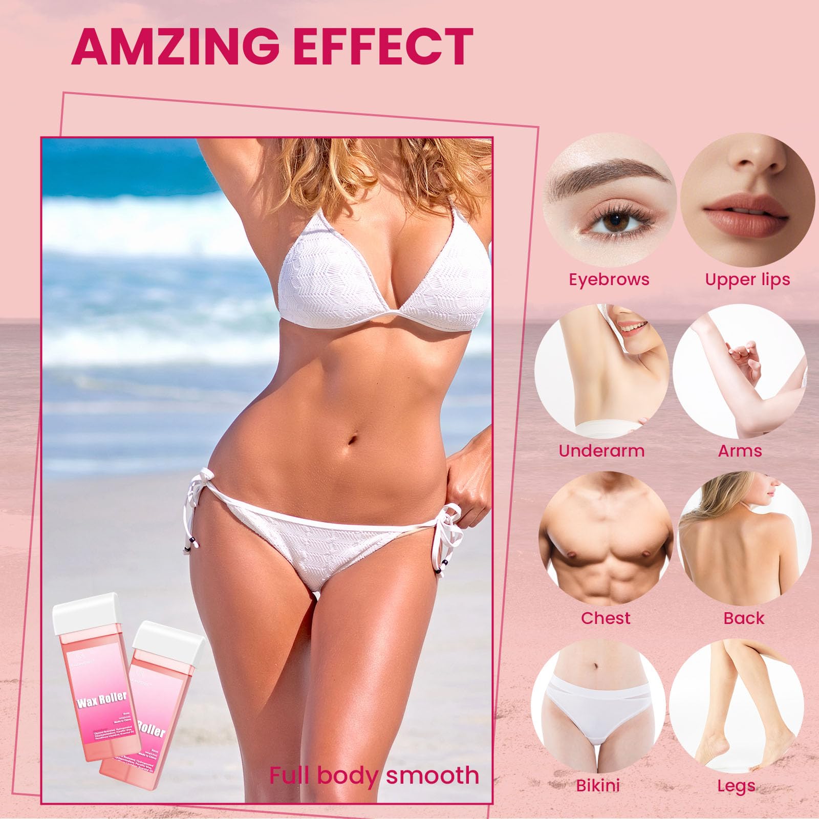 Roll On Wax Kit with Wax Refills, Waxing Strips and After-Wax Wipes