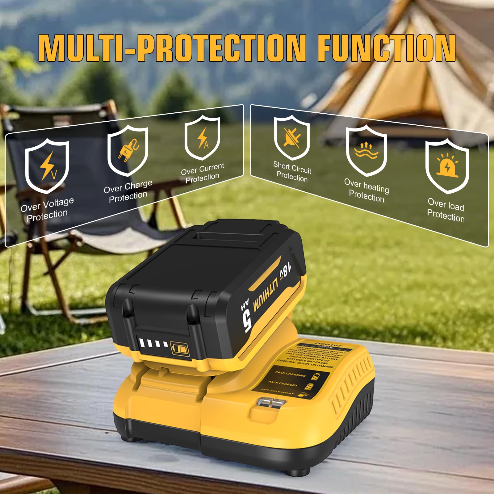 2X 18V 5.0Ah sostituzione per Dewalt batteria +3A Caricabatterie compatibile con Dewalt batteria DCB200 DCB180 DCB181 DCB182 DCB184 DCB185 DCB201 DCB204