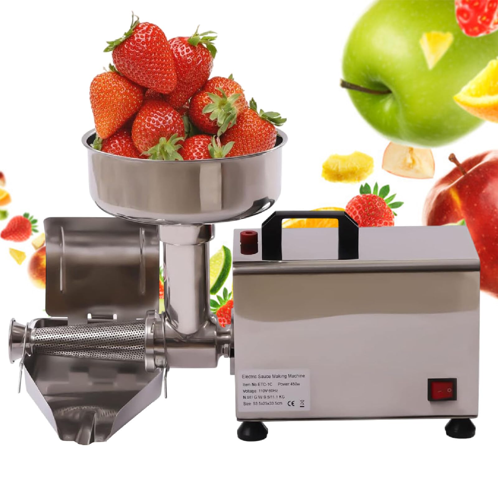 MYUYEE Food Squeezer Tomato Sauce Machine, Stainless Steel Jam Machine Food Grinder for Tomato Strawberry and Blueberry Sauce (220)