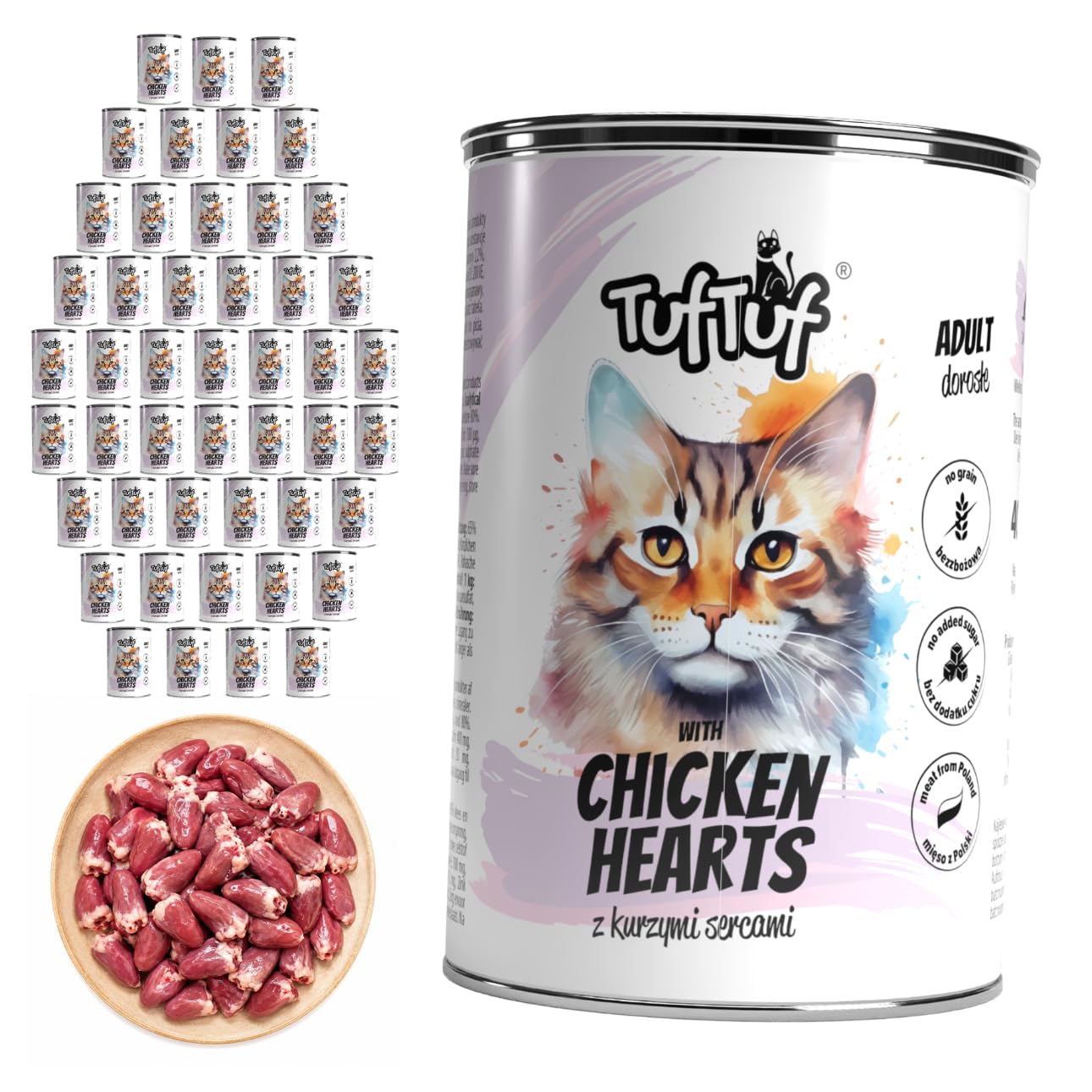 TufTuf Katzenfutter Nass Dose 48x400g Hühnerherzen
