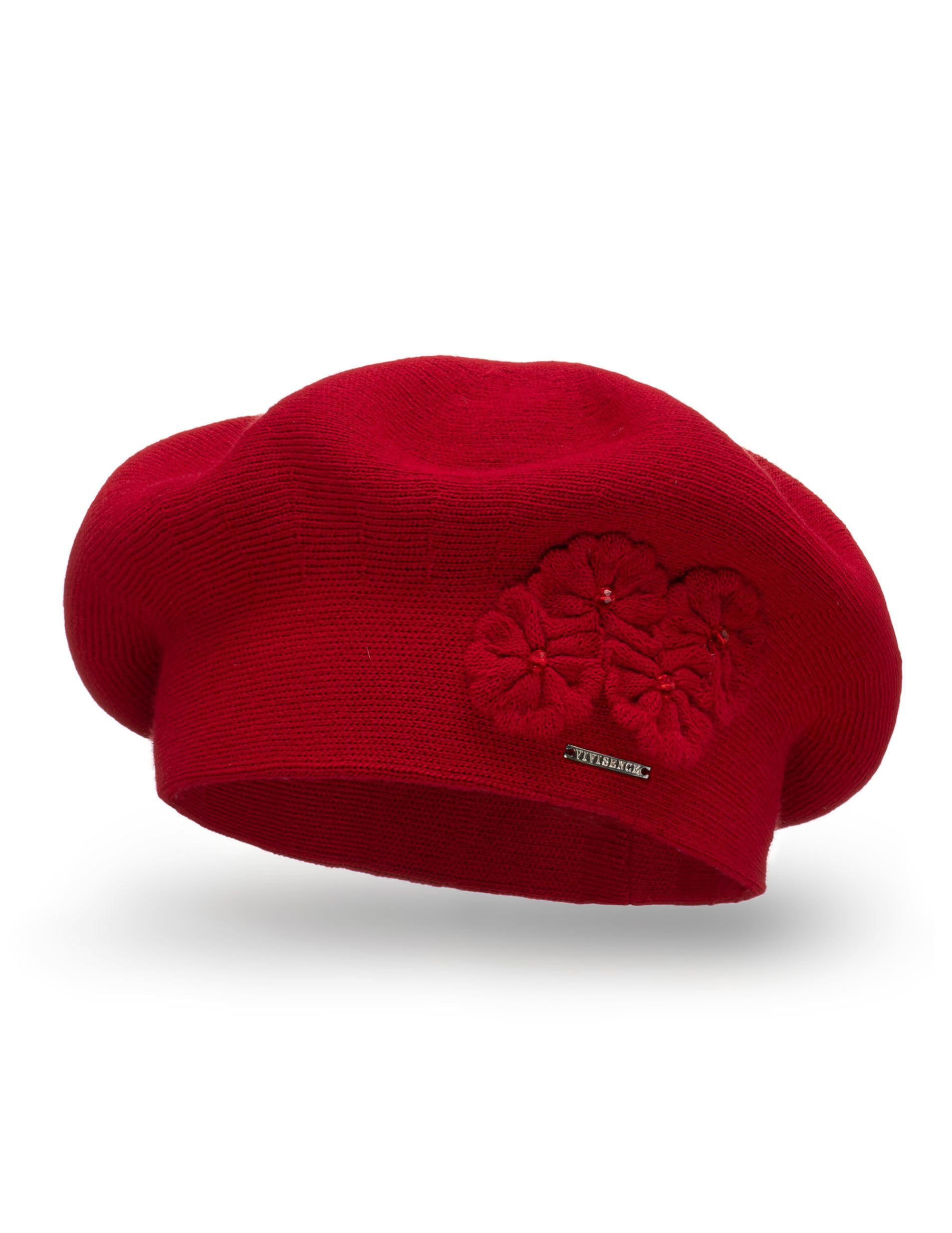 VIVISENCE Femme Le Béret pour L'automne Et l'hiver Élégant Style Classique Ajustement Parfait Orné d'une Application Florale Mélange Chaud De Laine Idéal pour Et Cadeau Élégant 7006
