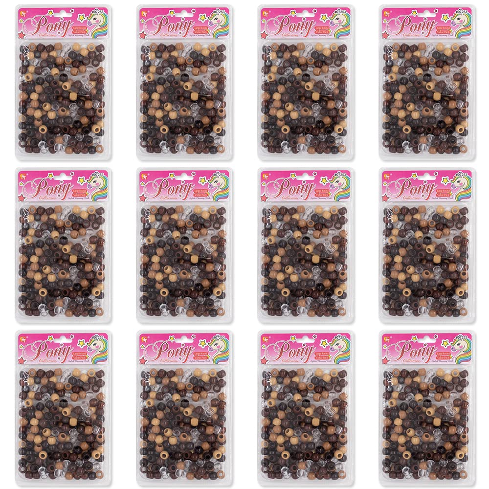 Beads Jewelry Making Kit DIY Hair Braiding Bracelet Ornaments Crafts Pony (Large Clear Dark Brown Assorted + 12 Beaders - 2460 Pcs)