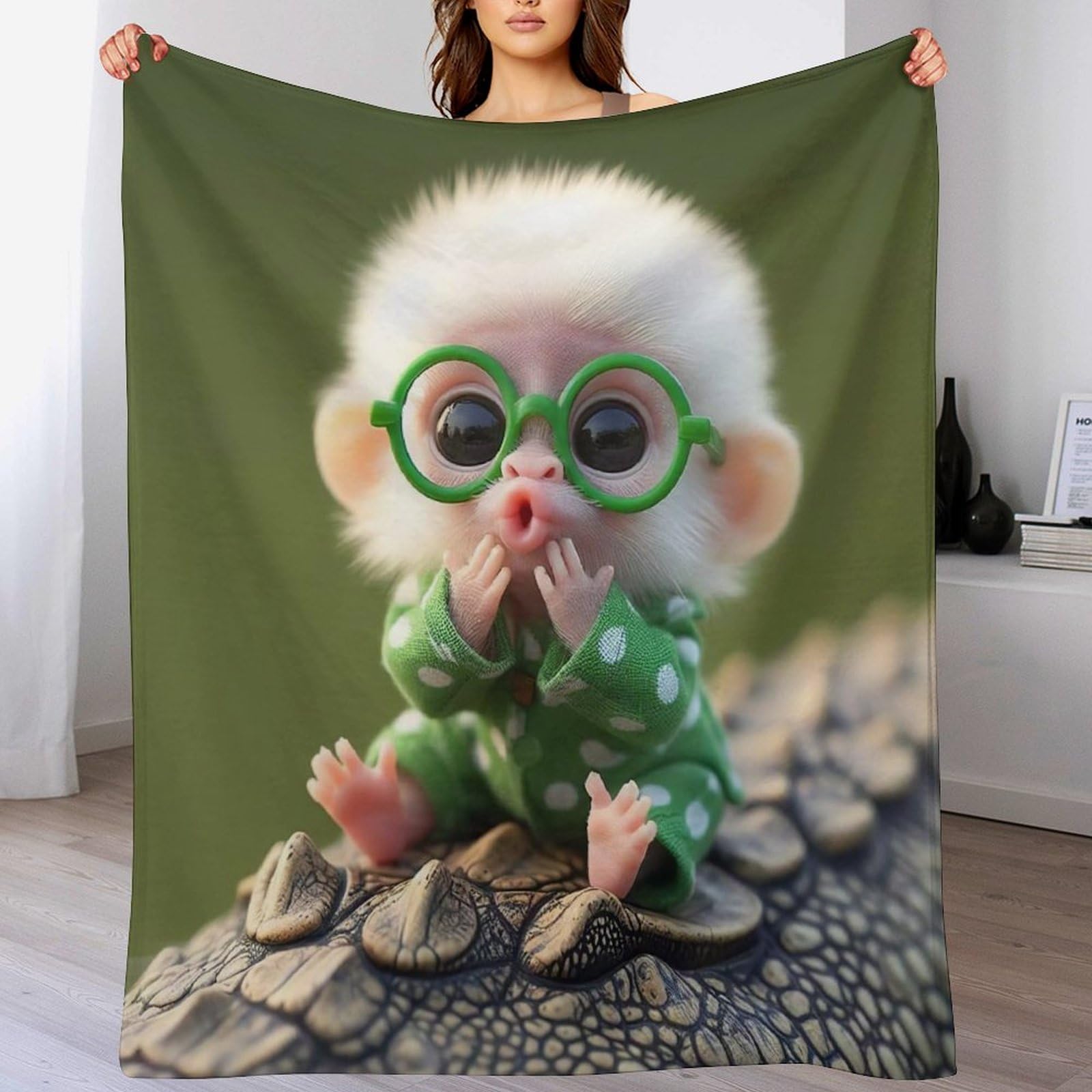 Manta de franela para sofá que elimina el frío corporal con diseño de mono