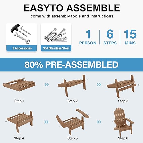 Miniatura 6 de MXIMU Silla Adirondack plegable para exteriores fácil montaje y cómodas sillas Adirondack - Sillas plegables compuestas para hoguera - Silla de