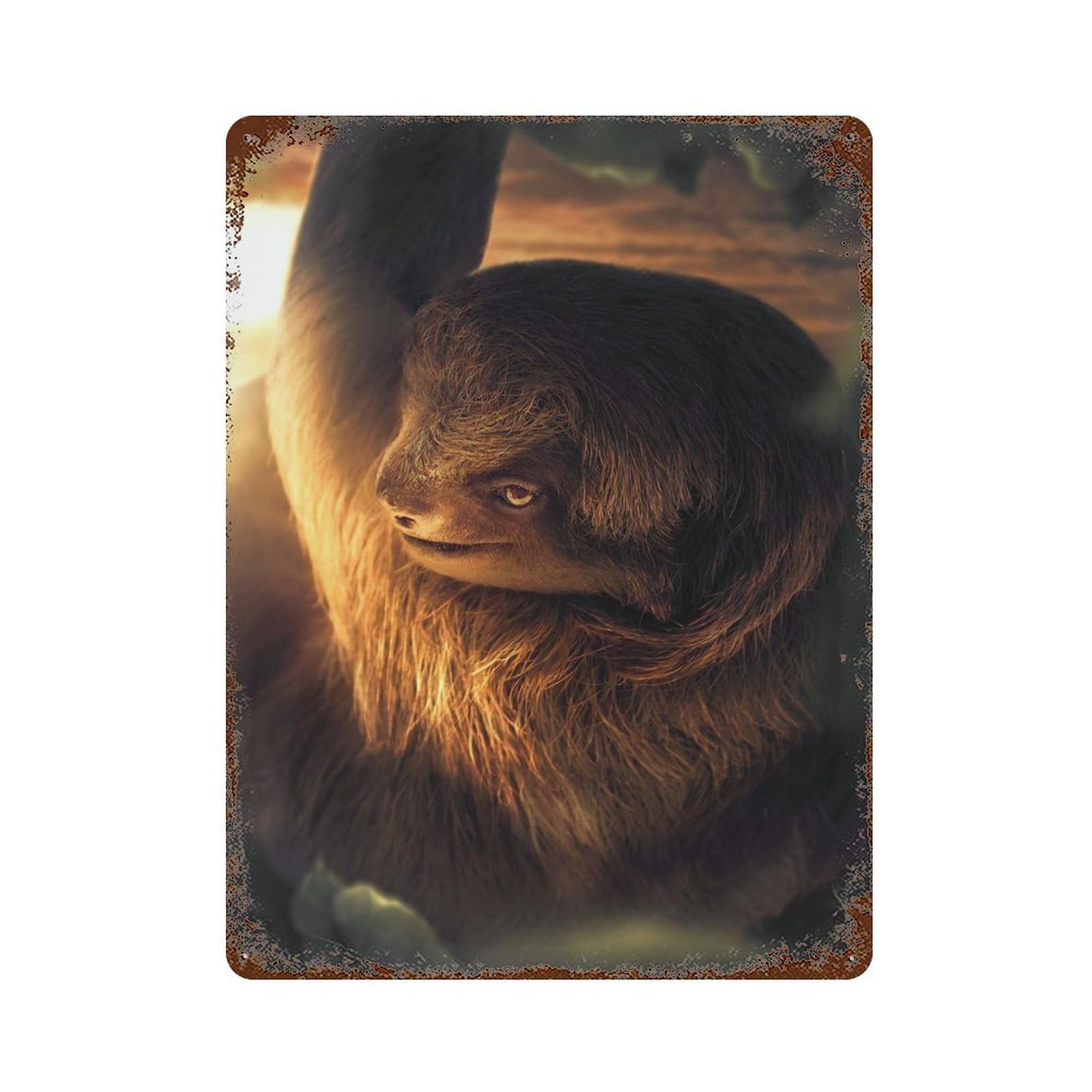 Sunset Sloth Rusty Metal Tin Sign 15.7"x11.8", Ideal for Patio, Garden Room And Bar Decor