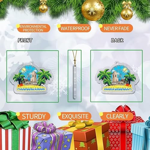Miniatura 2 de Polignano a Mare Puglia - Adorno de Navidad de acrílico transparente de doble cara para decoración de árbol, colgante de recuerdo de viaje,