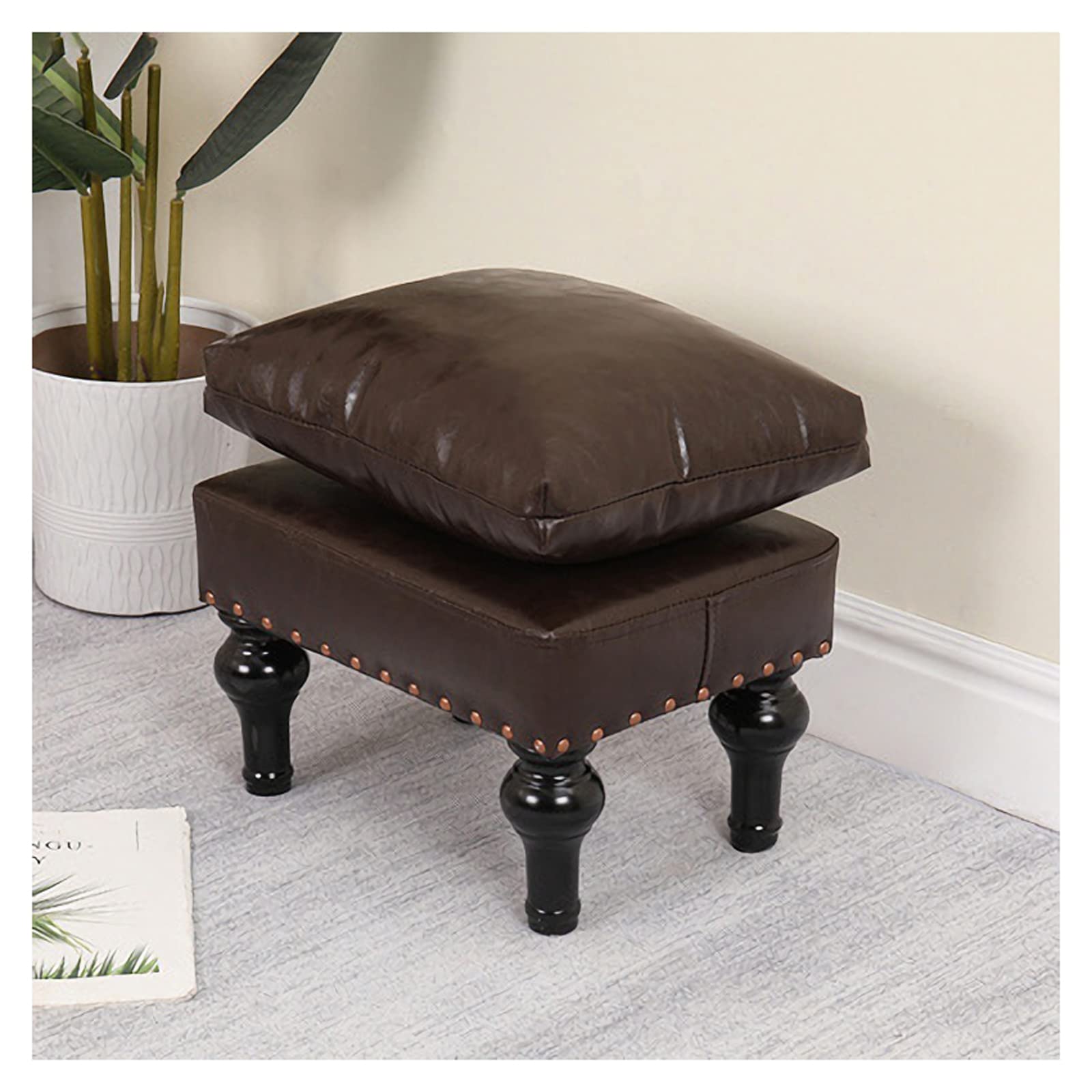 Canapé et pouf en cuir marron, tabouret de prestige rembourré 8 cm