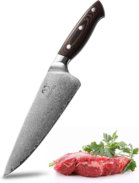 NANFANG BROTHERS Professional 8 Inch Chef Kitchen Knife with Wood Handle 67 Layers of Damascus Steel Ultra Sharp Chef's Knives VG10 Kitchen Knife Japanese Style