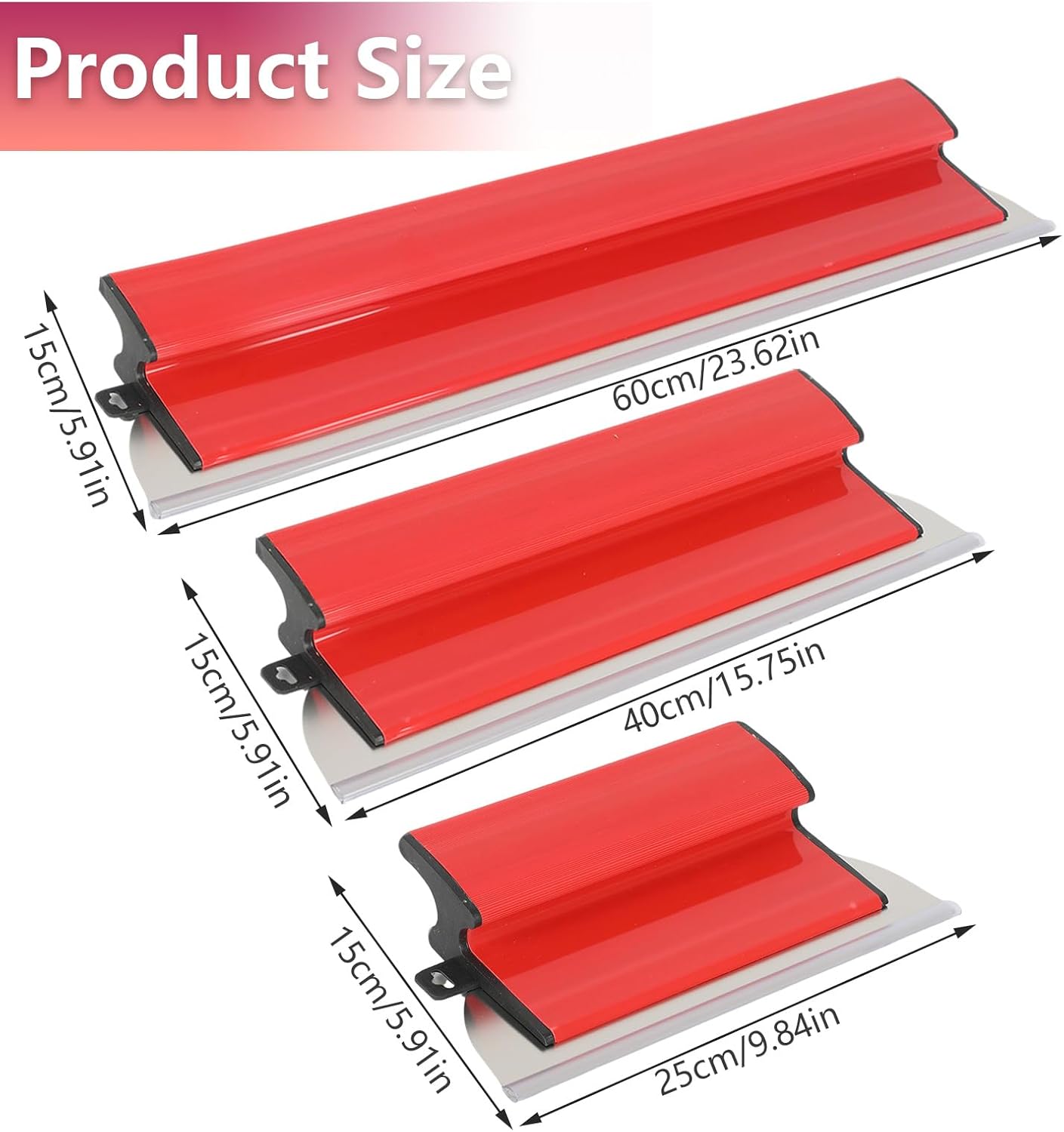 3Set Drywall Skimming Blade 10/16/24inch Skimming Blade with 0.35mm Precision Blade Stainless Steel Skim Coating Tool For Gyprock, Drywall And Wall-Boardrd, Ergonomically Designed Grip