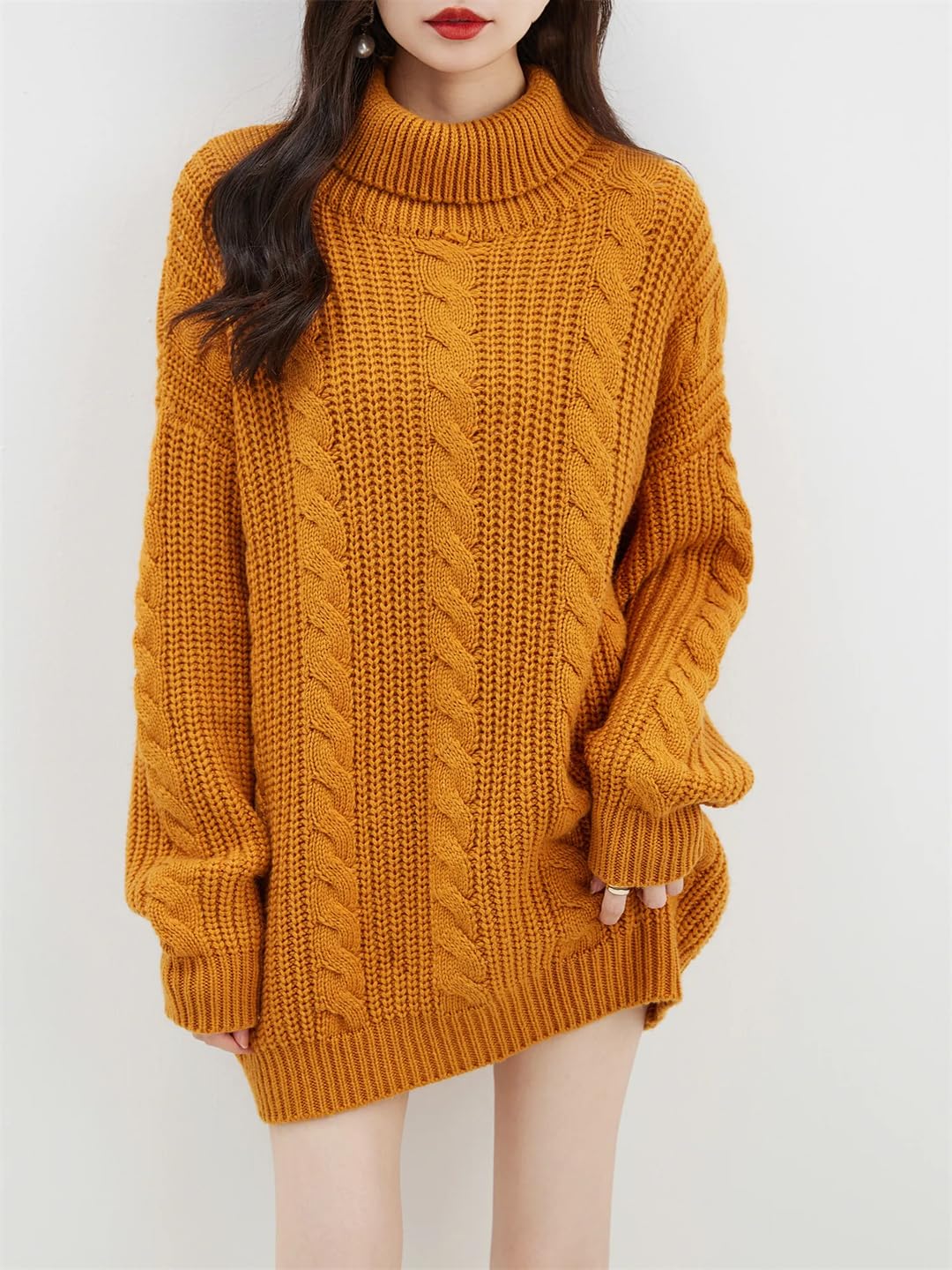 Disimlarl Damski sweter z golfem z wełny merynosów, sweter zimowy, oversize, sweter z długim rękawem, dzianinowy sweter