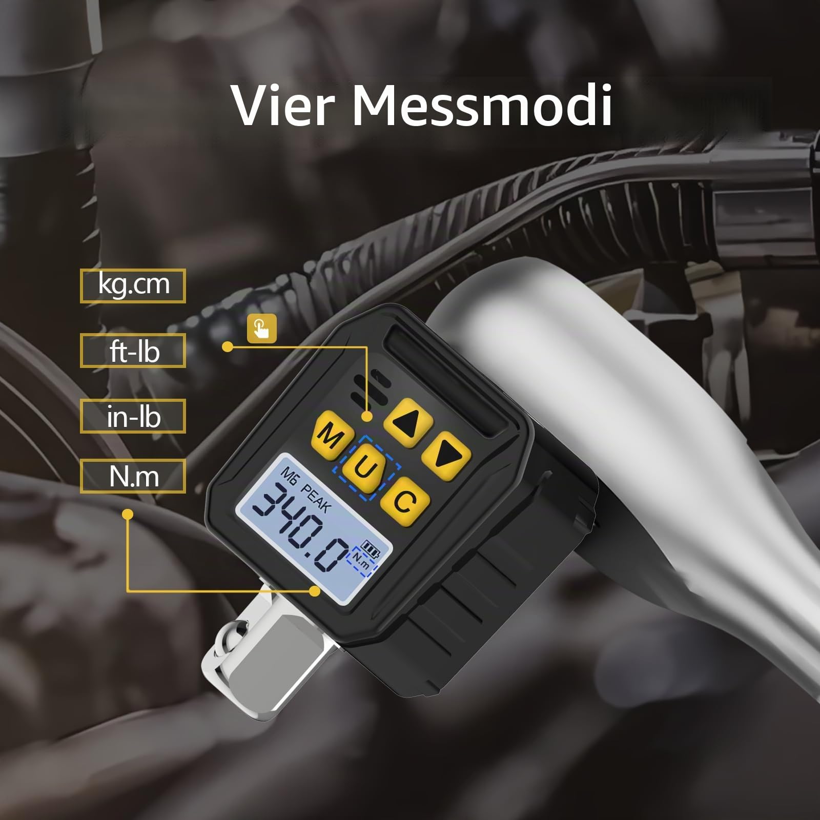 Digitaler Drehmomentadapter 1/2 Zoll, 17-340Nm Drehmomentschlüssel Auto Digital mit 3/8" und 1/4" Adapter, Summer, LED-Anzeige für Motorrad Auto Reparatur