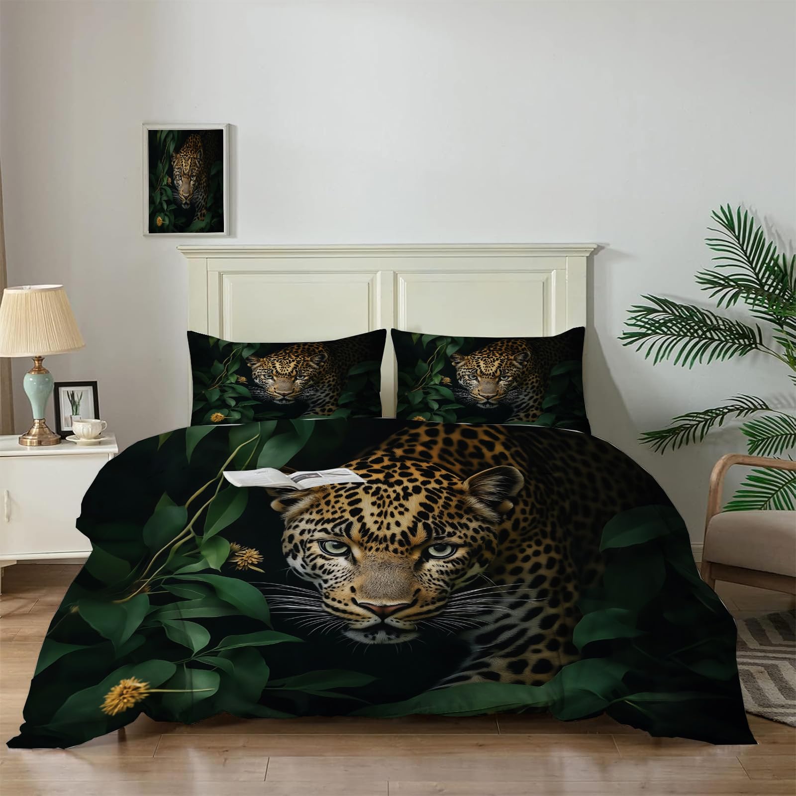 Housse de couette léopard effrayante motif 3D animaux sauvages fermeture éclair