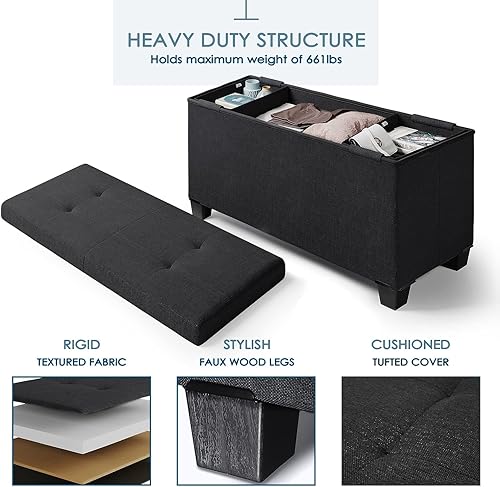 Miniatura 12 de Nestl Banco otomano de almacenamiento con contenedores de almacenamiento, banco de 30 pulgadas para dormitorio o sala de estar, máximo 660 libras,