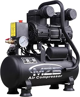 MZB 2.4 Gallon Ultra Quiet Air Compressor 110V/60Hz 1.2HP 5.65CFM, MAX 115PSI Steel Tanks Oil-Free 70dB Noise Level Air Compressor with Wheels for Spray Painting, Auto Repair, Carpentry Decoration