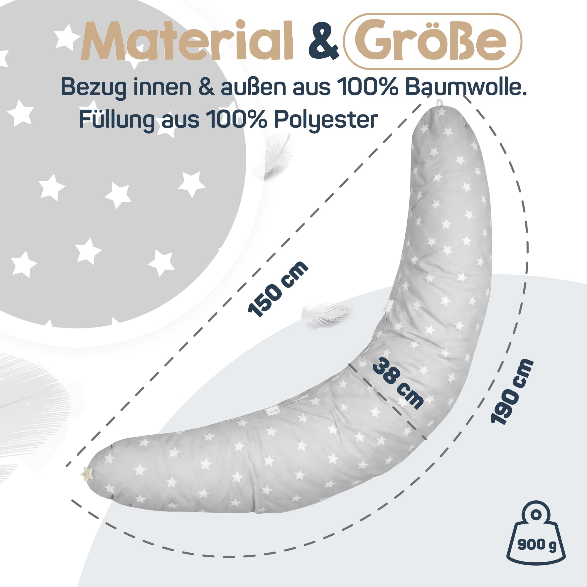 Baby's Stillkissen XXL - 190cm Schwangerschaftskissen mit Bezug - Geprüftes Schwangerschaft Kissen für Baby & Erwachsene - Kuscheliges Stillkissen Seitenschläferkissen & Lagerungskissen Erwachsene