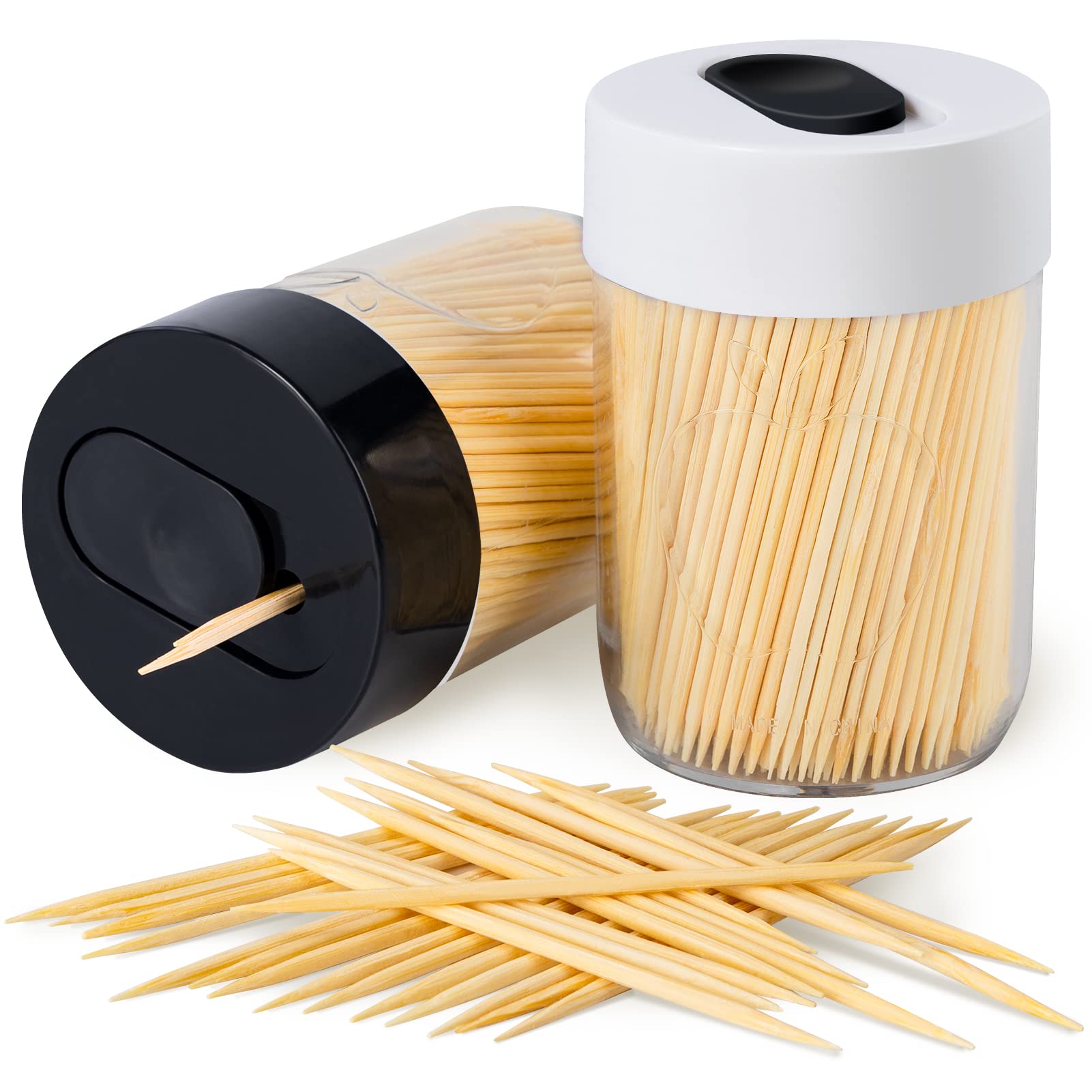 Sturdy Toothpick Holder with 800 Natural Toothpicks Wooden 2Pack