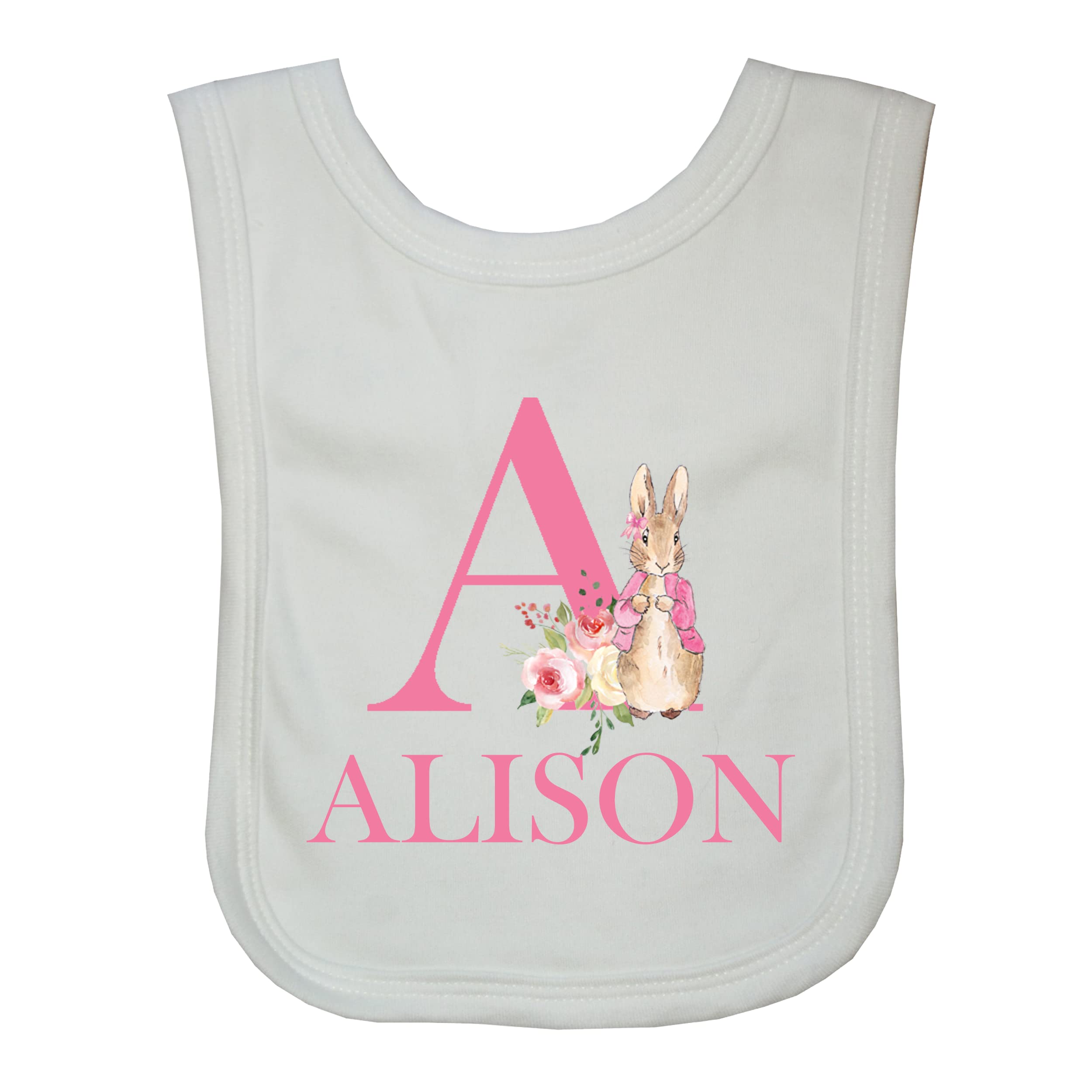 Oh Sew Simple BABY'S GIRLS BABY RABBIT ALPHABET PERSONALISED BABY BIB – WITH PRINTED NAME