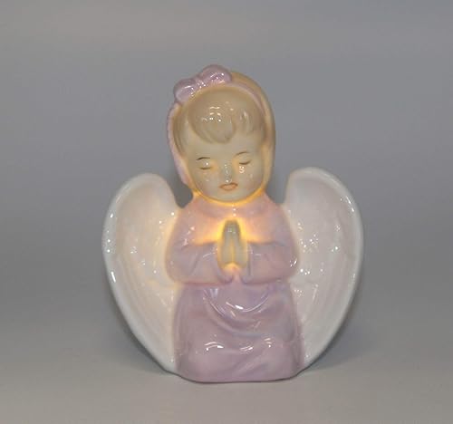 Cosmos Gifts Figura de luz LED iluminada de ángel de porcelana fina, 4-3/4 pulgadas