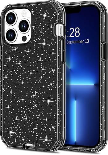 Hython Funda para iPhone 13 Pro Max con purpurina, bonita funda transparente con purpurina brillante, protección de grado militar híbrida resistente