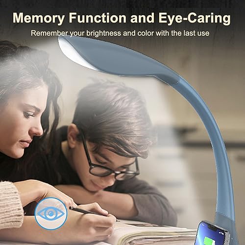 Miniatura 7 de Lámpara de escritorio LED con control táctil y cuello de cisne de 360 grados, 9 modos de iluminación con 5 colores RGB para luz de lectura de
