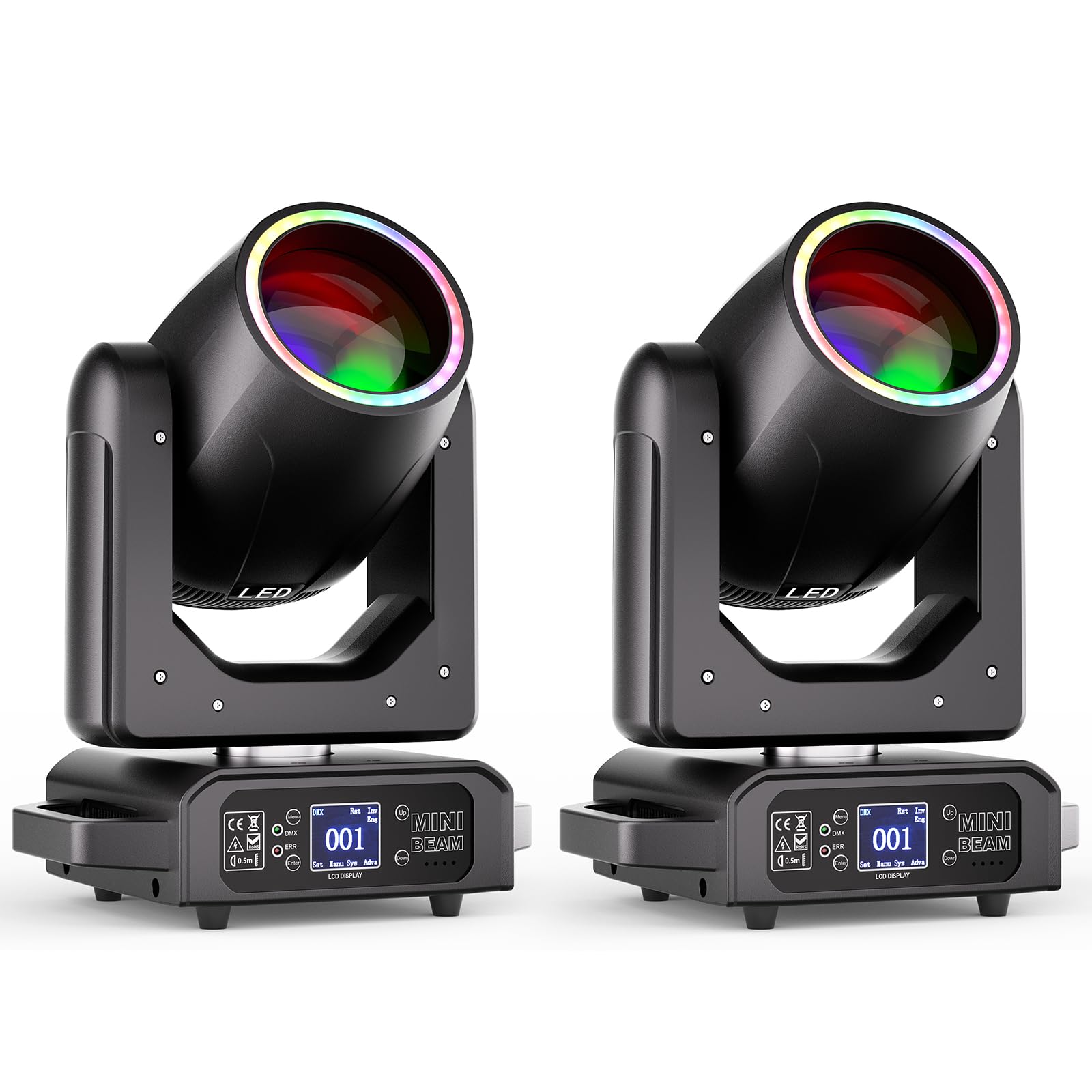 2Pcs Luce a Teste Mobili a LED RGBW da 200W, Luce Spot a Fascio con 7+1 Colori e 11+1 Ruote Gobo 18 Prismi Controllo d-mx512 per Palcoscenico Discoteca Festa Matrimonio Natale Halloween