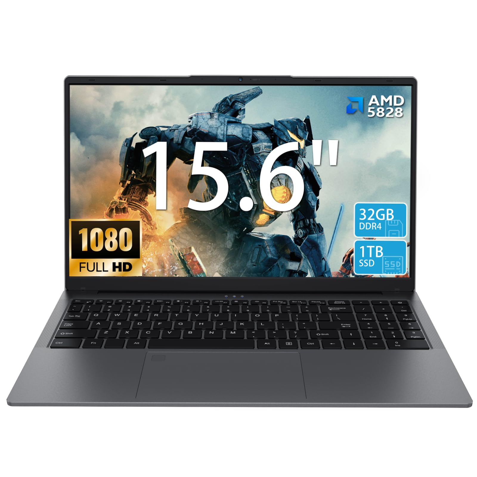KurieTim Computer portatile con processore AMD Ryzen 7 5825U (8C/16T, fino a 4,5 Ghz), RAM da 32 GB M.2 SATA 3.0 1 TB SSD, laptop da gioco con display FHD da 15,6 pollici con tastiera retroilluminata,