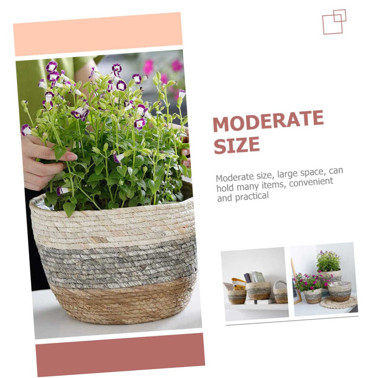DOITOOL Paniers Tressés en Paille Cache-Pot Décoratif Lot de 2 Créant Une Ambiance Estivale Chaleureuse pour Plantes et Fleurs pour Terrasse