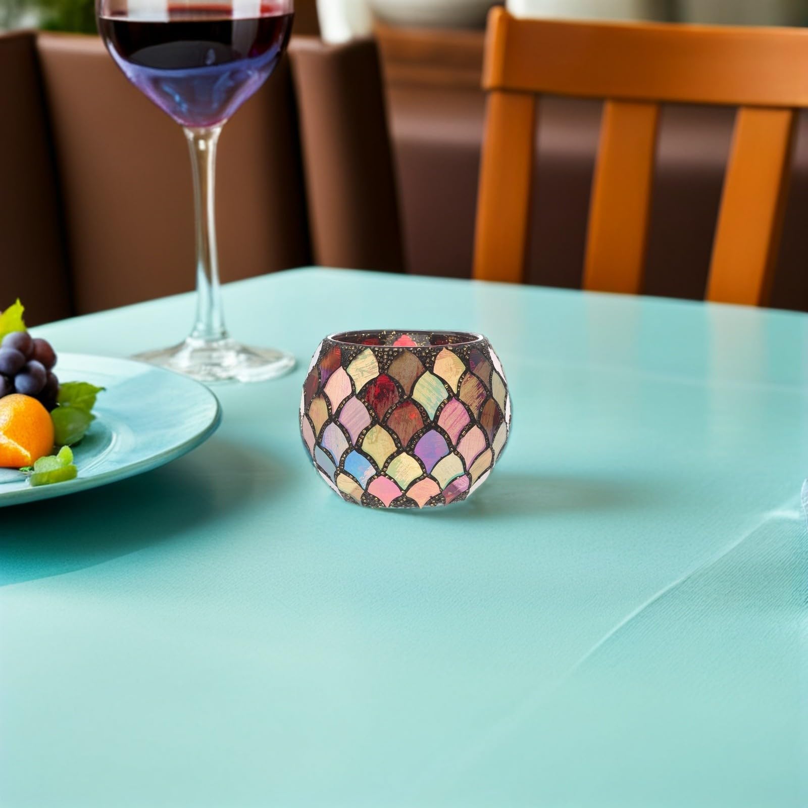 TOPBATHY 2 Piezas Portavelas de Cristal con Diseño de Azulejos Rojos para Velas de Té, Soporte Votivo Versátil para Decoración de Dormitorio y Cafetería