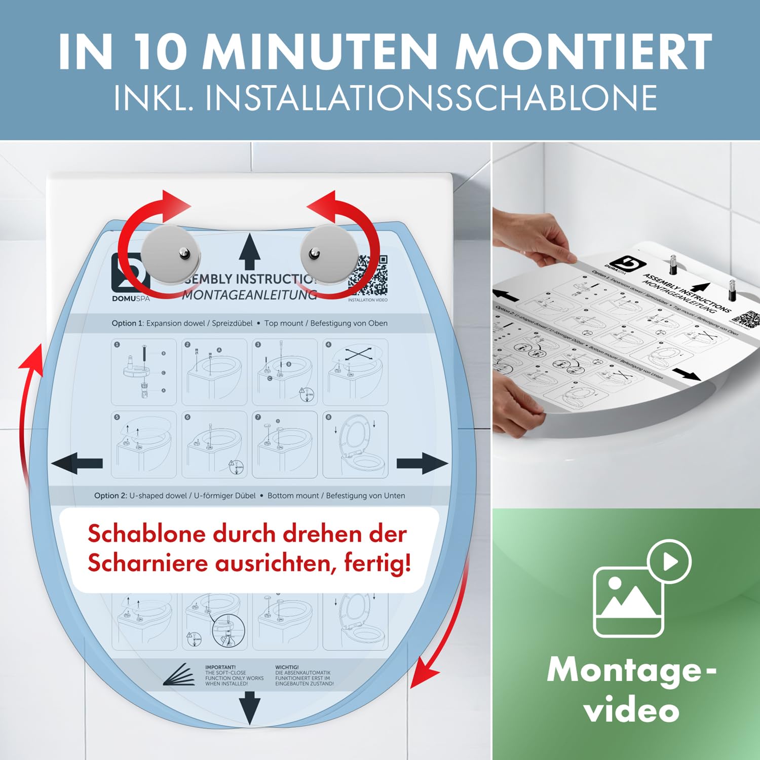 Toilettendeckel - WC Sitz mit Absenkautomatik - antibakterieller Toilettensitz mit Quick-Release Funktion - Toilettendeckel oval - Toilettendeckel mit Absenkautomatik - Klodeckel