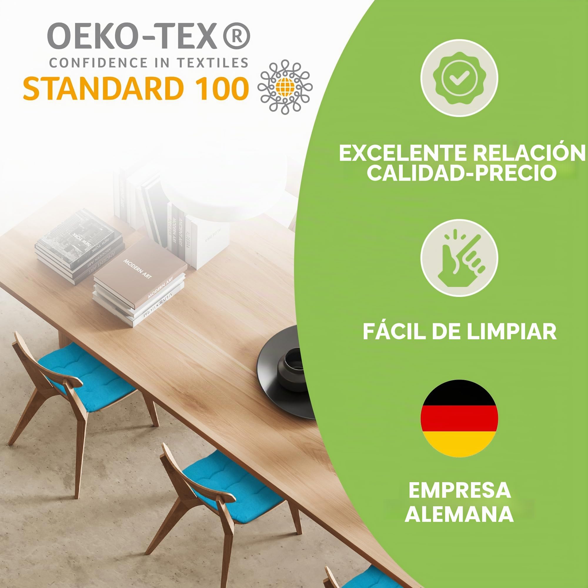 Gräfenstayn® Juego de 4 Cojines 40x40x3cm con Correas de sujeción para Interior y Exterior con Junta Oeko-Tex - (Turquesa)