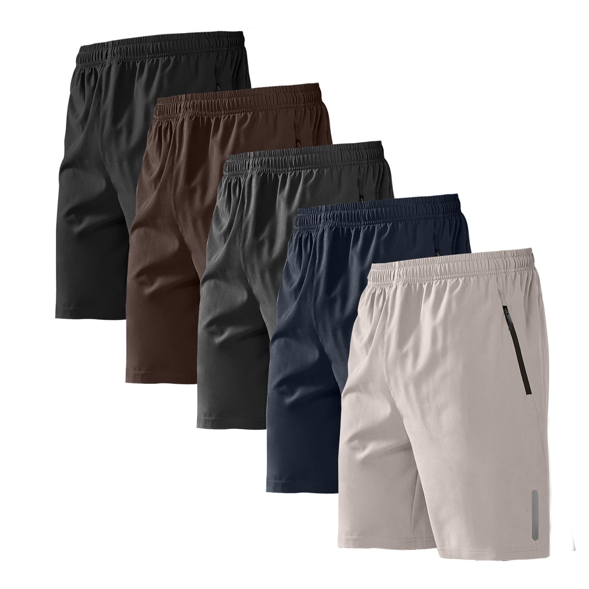 BUYJYA 5 Pack Men's Athletic Gym Shorts Set Workout Basketball Running Elastic Waist with Zipper Pocket Gift