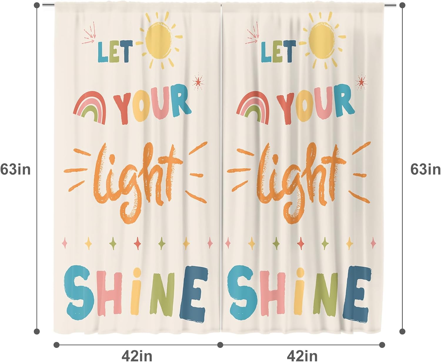 MESHELLY Kids Curtains 42Wx63H Inch Rod Pocket Cute Cartoon Rainbow Quotes Bedroom Decor Beige Sun Positive Inspirational Words Colorful Nursery Playroom Classroom Window Drapes Fabric 2 Panels