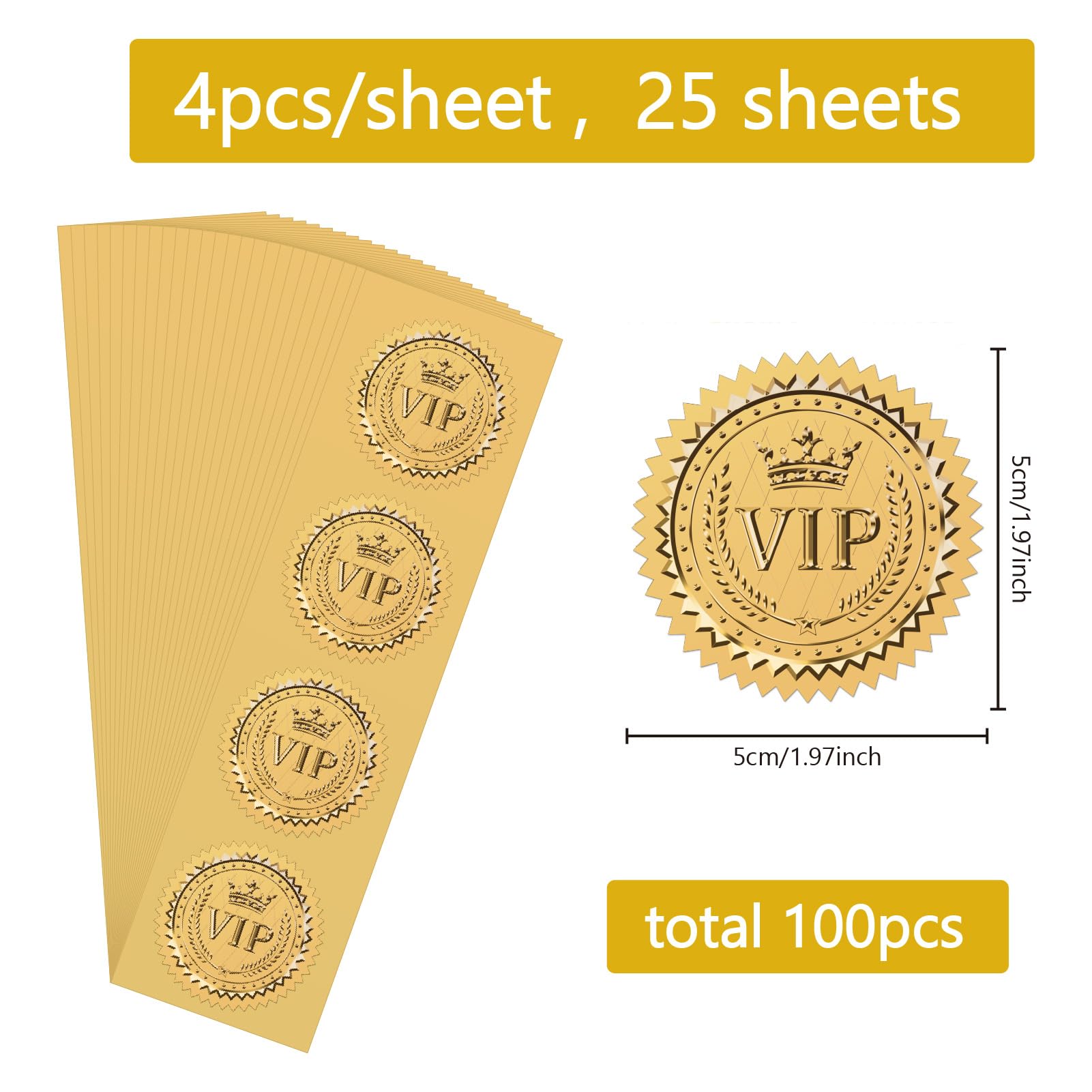 CRASPIRE 100Pcs 2 inch Embossed Foil Seals Stickers Gold Envelope Stickers Vintage Crown VIP Envelope Stickers with Serrated Edge Medal Decoration Labels for Envelopes Diplomas Wedding Gifts - Image 2