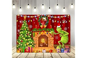 Grinch Cartoon Fireplace Backdrop for Christmas Party Supplies