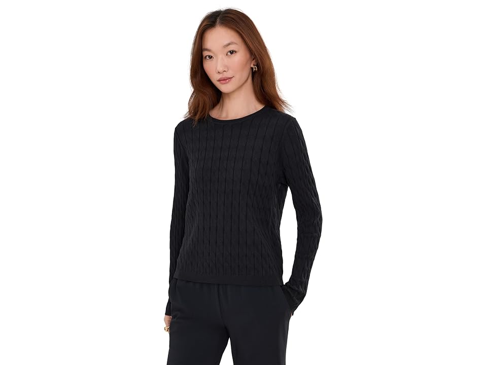 Elliott Lauren Long Sleeve Cable Stitch Crew Neck Sweater Women's Sweater Black: Xl, Cotton/modal/nylon In Animal Print