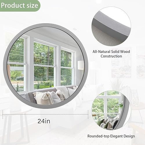 Miniatura 2 de Espejos redondos grandes para espejo circular de pared para baño, espejo redondo con marco de madera de 24 pulgadas para baño, espejo de maquillaje